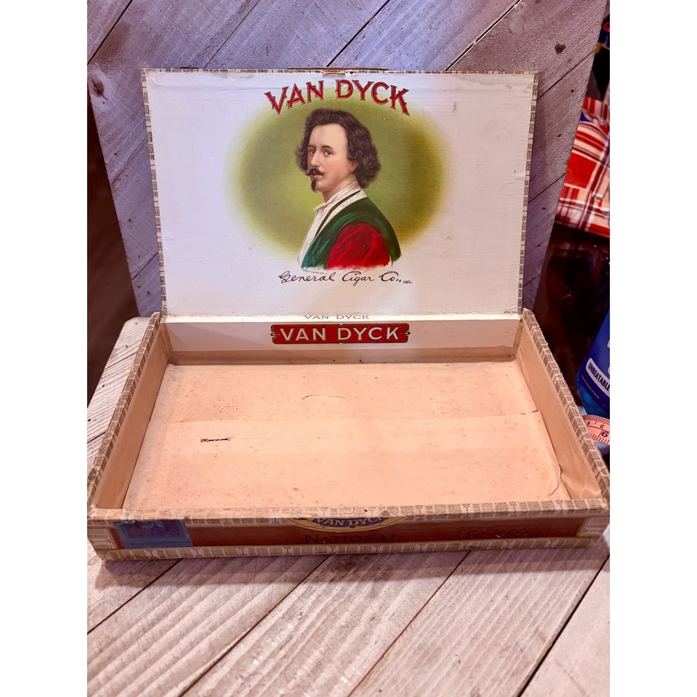 Vintage Van Dyck Wooden Cigar Box General Cigar Co National Very Choice Empty - Picture 1 of 9